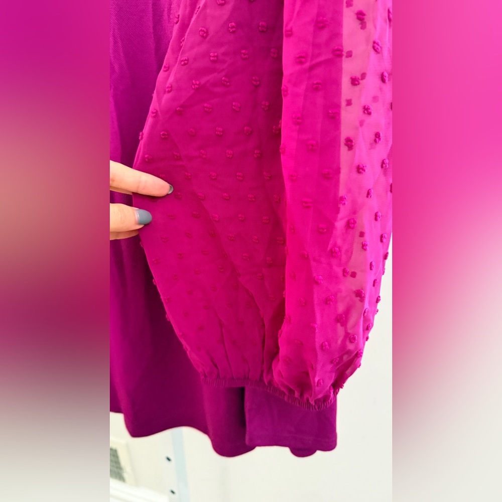 Adrianna Papell Deep Purple Blouse with Sheer Sleeves size 1X - Picture 5 of 6